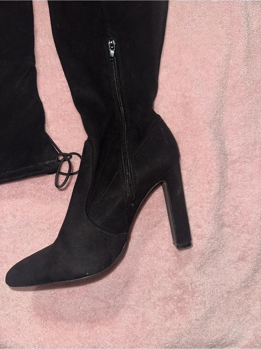 Shoe Dazzle Black Suede-Look Over-the-Knee Heeled Boots